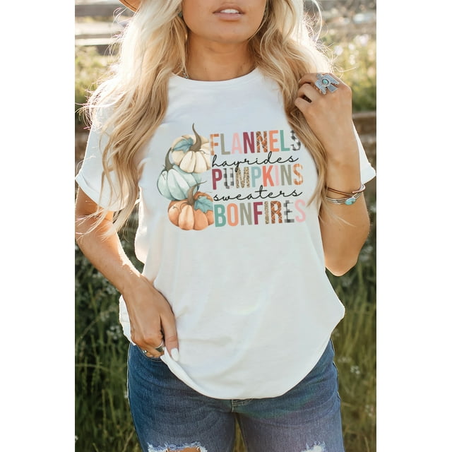 ABPHQTO Camiseta con gráfico de hogueras de calabazas de franela blanca para mujer
