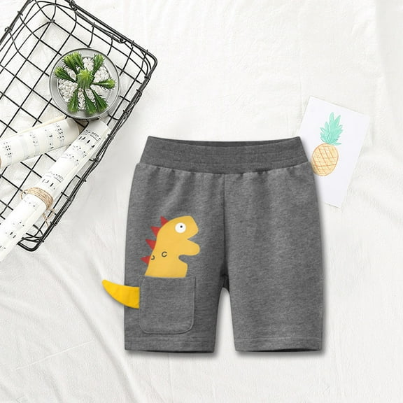 Cethrio Boys Casual Shorts- Lightweight Pockets Elastic Waist Cotton Fathion Boys Summer Shorts Gray Size 4 T