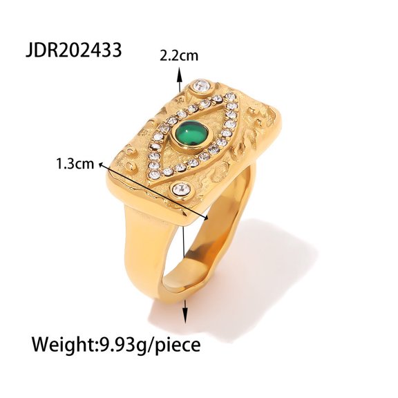 Womens Ring 18K Gold Plated Inlaid Zircon Ring Square Plate Stainless Steel Ring Jewelry Gift Her Fashion Ring