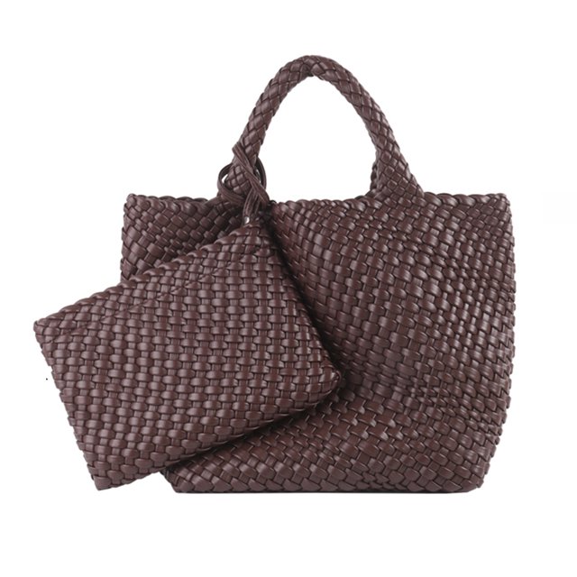 Bolso Mano Bolso Hombro Femenino Tejido PU Con Monedero (café)