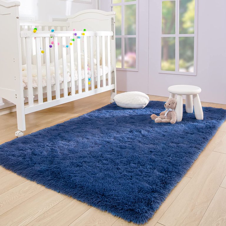 Soft Fluffy Round Area Rug, Cozy Plush Shaggy Circle Carpet for Living Room  Bedroom Home Décor Royal Blue 2.6 Feet