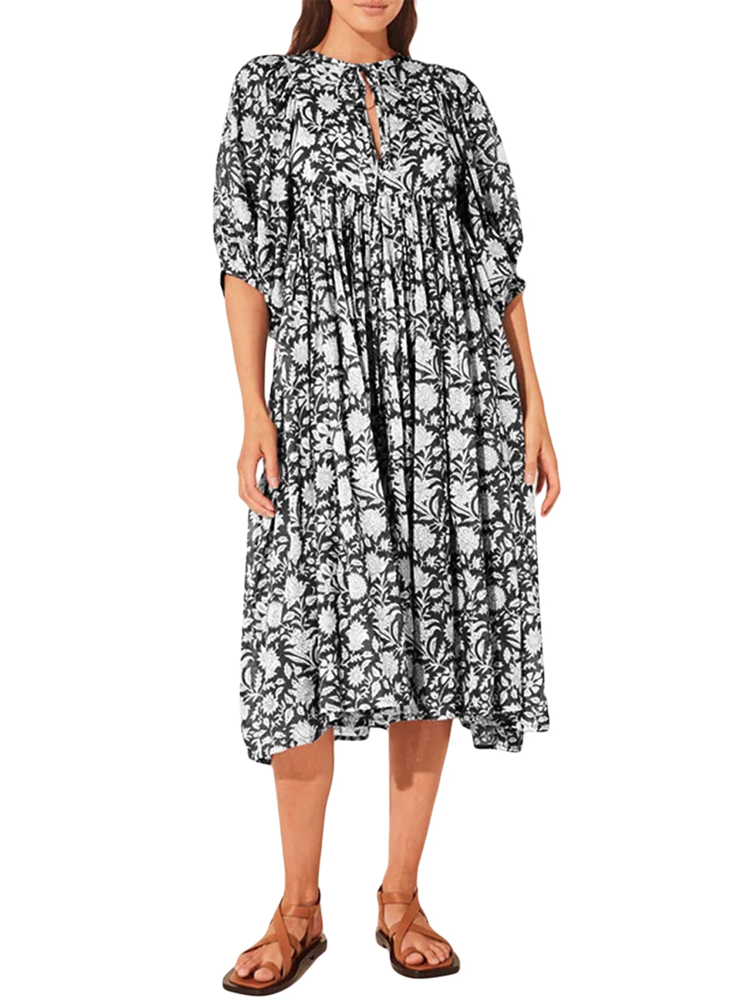 Women Summer Casual Mini Dress Floral Print TieUp Half Sleeve