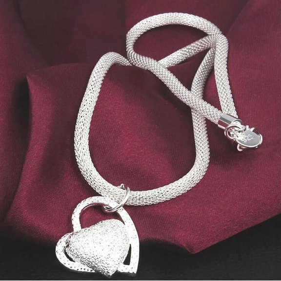New Popular 925 Silver Double Heart Shape Necklace Fashion Women's Jewelry