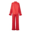 thumbnail image 6 of AIGUR Mommy and Me Matching Pajamas Long Sleeve Lapel Stripe Print Button Up Tops and Pants Set, 6 of 11