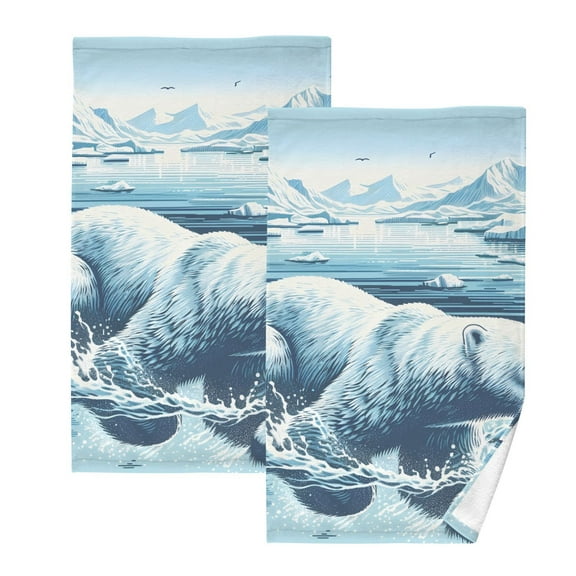 Polar Bear Sea Iceberg Hand Towel Bath Towels Face Towels Cotton Absorbent for Home Hotel Spa Swimming Yoga Sports Decorative Towel Set of 2