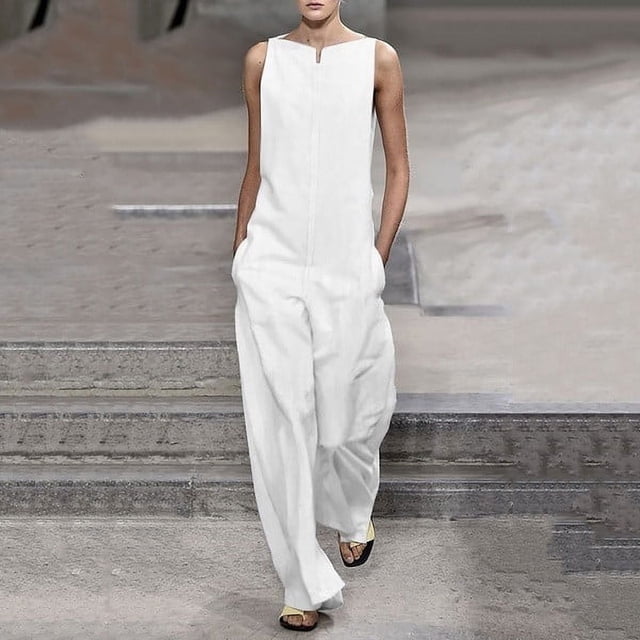 Combinaisons, Barboteuses et Salopettes pour Femmes Salopettes Mode pour Dames Couleur Unie Coton Ample Décontracté Sans Manches Barboteuses Combinaisons Barboteuses pour Femmes Été