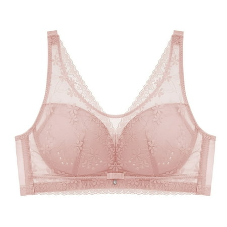Gnurob Women s Lace No Underwire Bra Full Coverage Push Up Bralette Beauty Back Smoothing Bras Padded Wireless Bralettes Clearance Deals  02-Pink 38/85CD