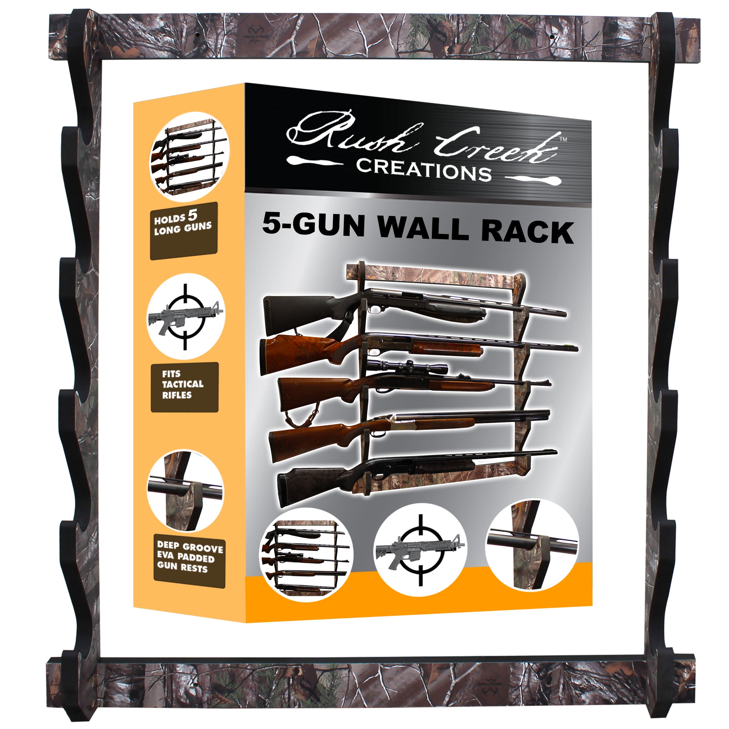 Realtree X-tra Camo 5 Rifle/Shotgun Wall Storage Display Rack - Convenient Easy Assembly
