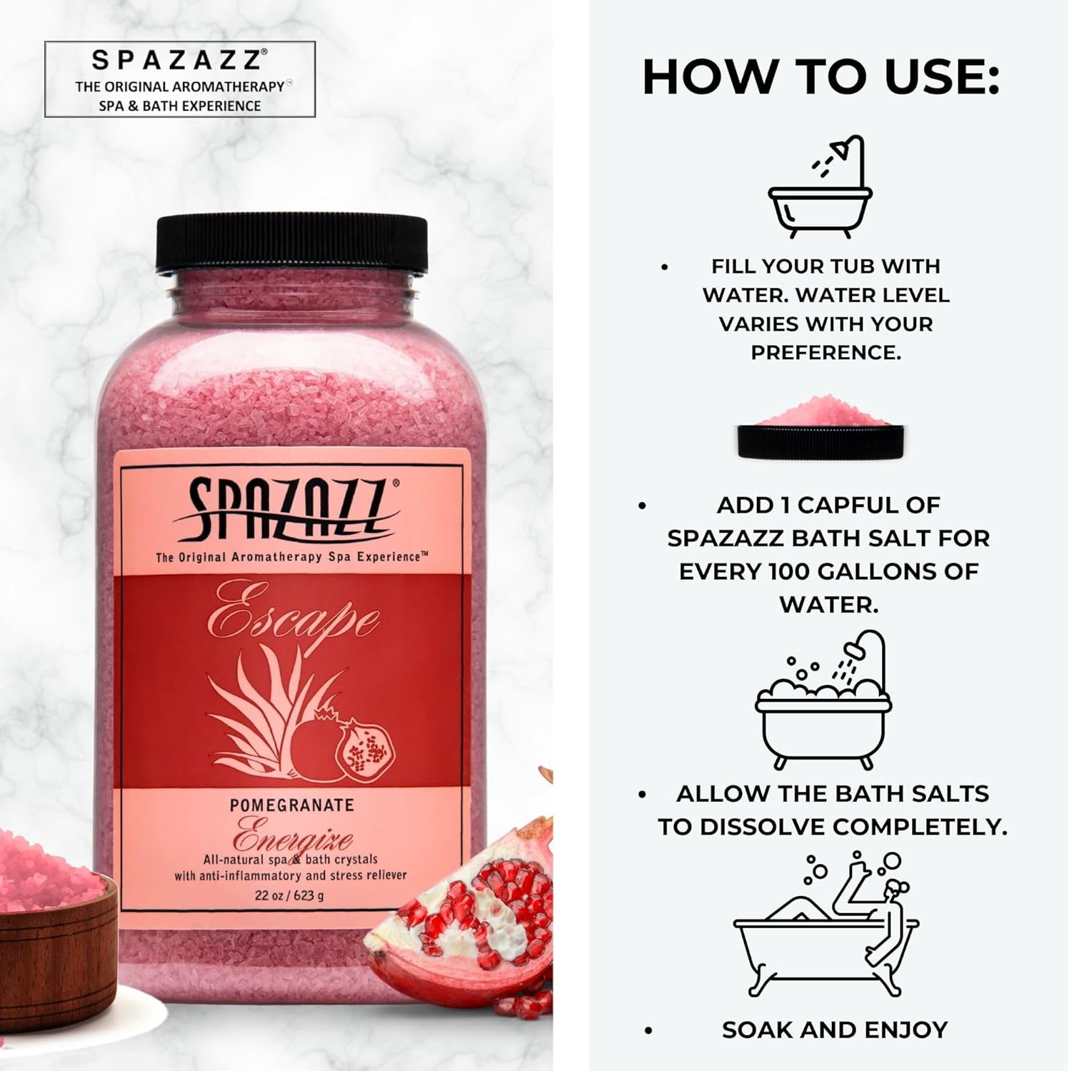 Spazazz Aromatherapy Spa and Bath Crystals - Pomegranate 22oz (2 Pack)