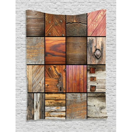 Wooden Doors For Bedrooms Antique Tapestry, Assortment of Different Wooden Architecture Elements Timber Door Key Print, Wall Hanging for Bedroom Living Room Dorm Decor, Chocolate Brown, by Ambesonne ()