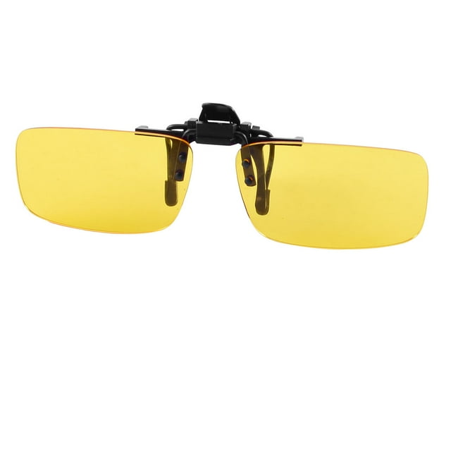 Unique Bargains Rectangle Clear Yellow Lens Rimless Clip On Night Vision Driving Glasses