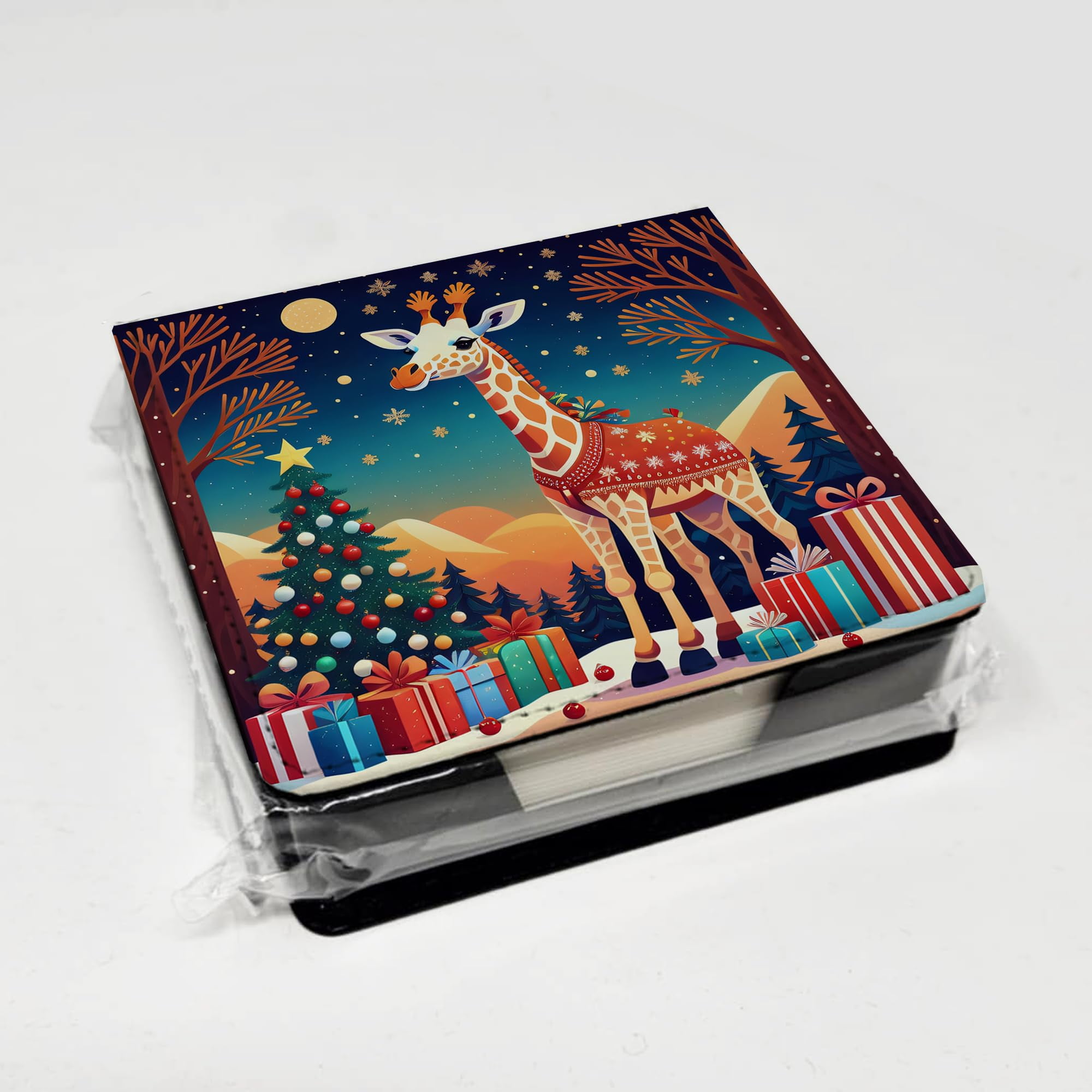 Caroline's Treasures Giraffe Christmas PU Leather Note Paper Holder with Artist-Designed Cover, Desk Accessory, Office Gift