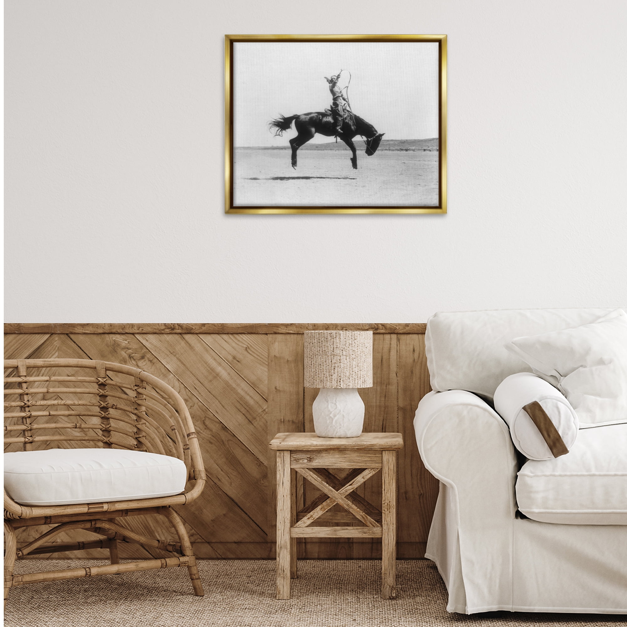 Stupell Industries Galloping Rodeo Cowgirl Animals Photography Gold Floater Framed Canvas Art Print Wall Art, 31 x 25
