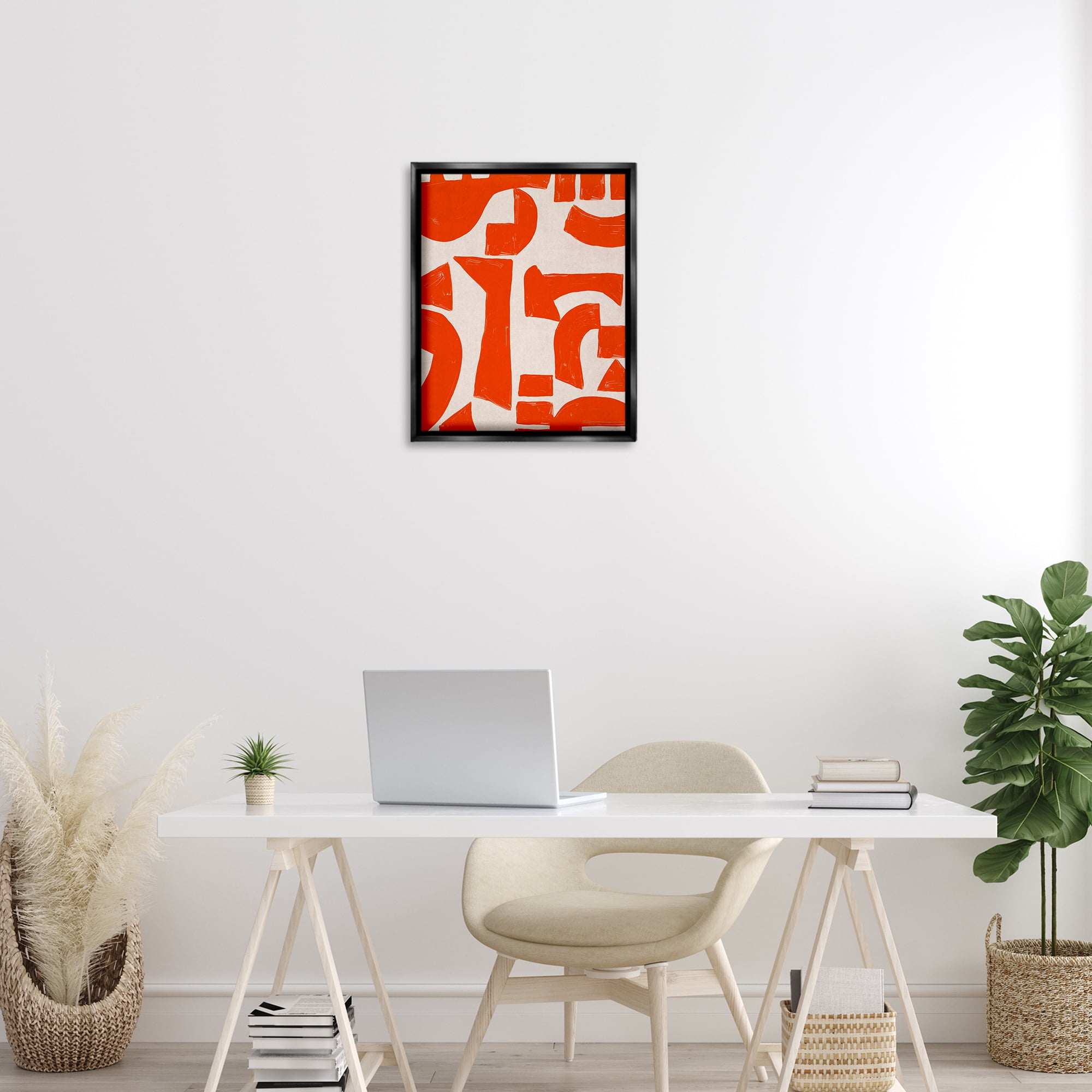 Stupell Industries Red Asymmetrical Shapes Abstract Painting Black Floater Framed Canvas Art Print Wall Art, 17 x 21