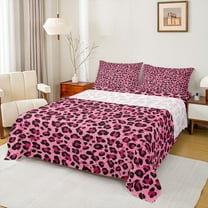 Feelyou Pink Leopard Print Queen Sheet Sets, Modern Fashion Polkadots Flat Sheet, Cheetah Wildlife Queen Fitted Sheet, Breathable Home Decor, 4 Pieces