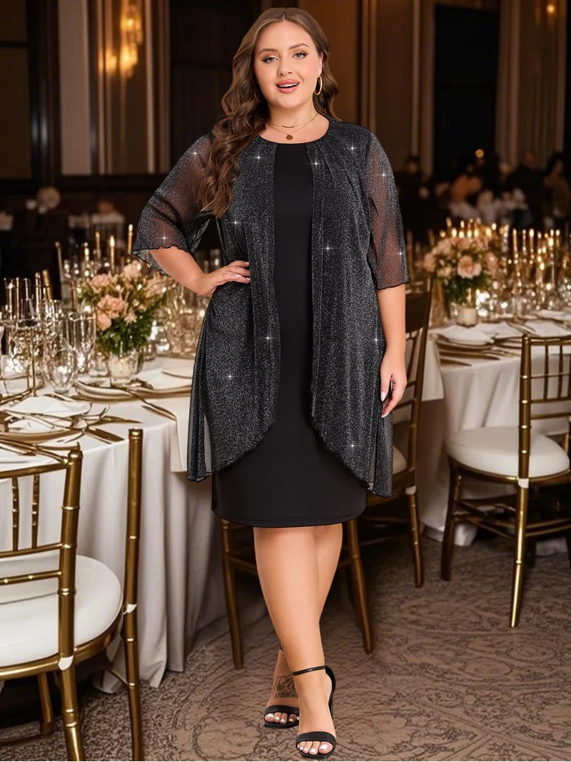 LapaPlus Women Plus Size Evening Gown with Silver Mesh Overlay Cocktail Dress Elegant Fake Two-Piece Design for Weddings Guest, Prom, Formal Galas - Walmart.com LapaPlus Women Plus Size Evening Gown with Silver Mesh Overlay Cocktail Dress Elegant Fake Two-Piece Design for Weddings Guest, Prom, Formal Galas - Walmart.com