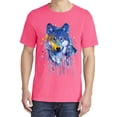thumbnail image 2 of Wild Bobby, Wolf Painting Splatter, Animal Lover, Garment-Dyed Washed Look Short Sleeve T-Shirt, Neon Pink, Medium, 2 of 3