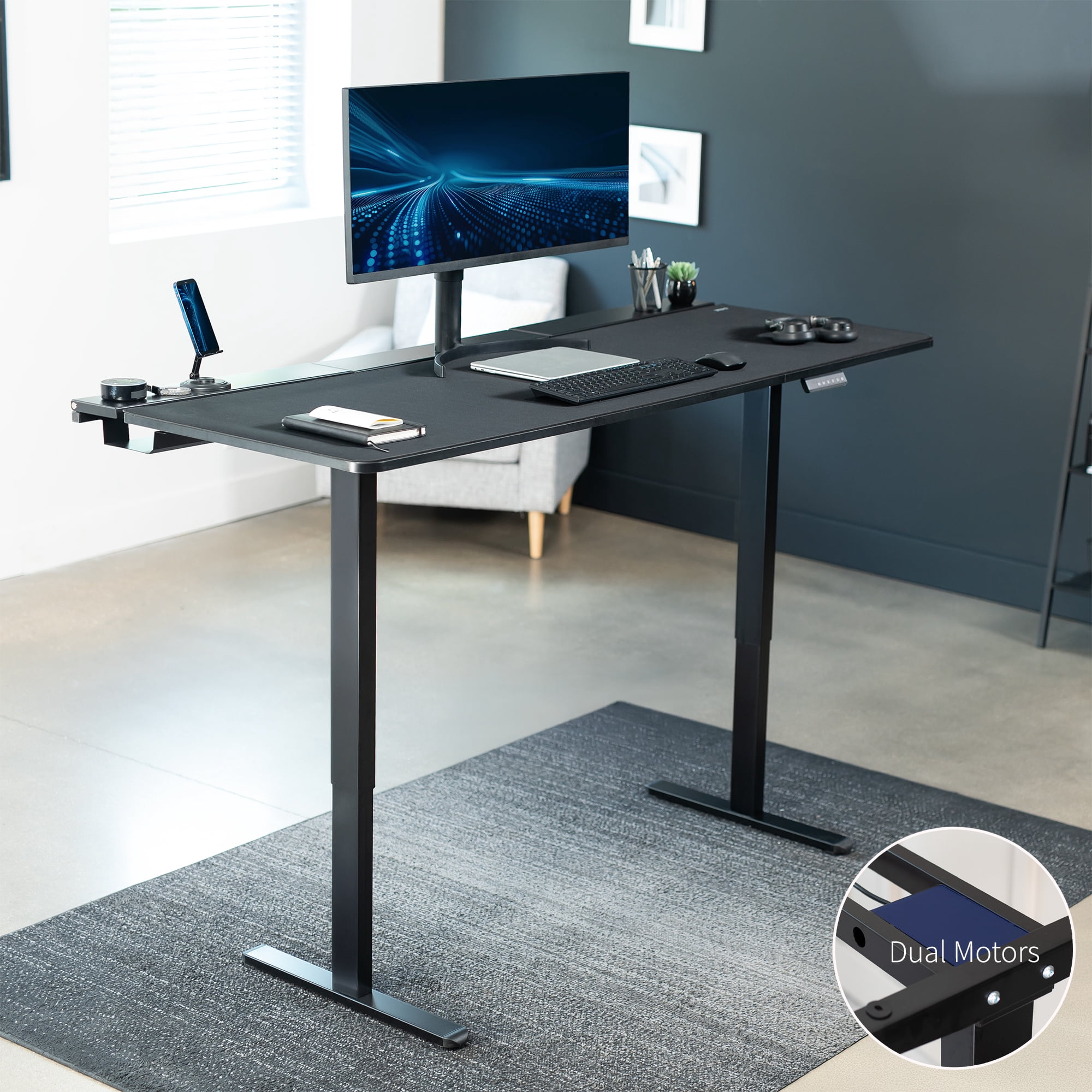 VIVO Electric 71" x 30" Desk, Full Pad, Black Hidden Cable Tabletop, Black Frame