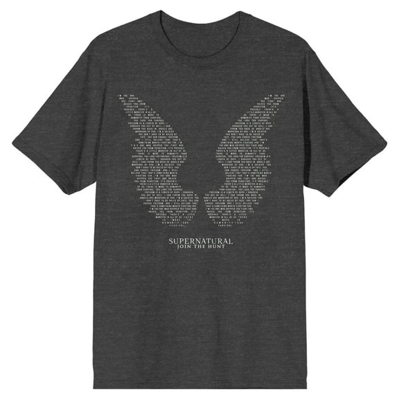 Supernatural Text Wings Men's Charcoal Heather T-shirt-Medium