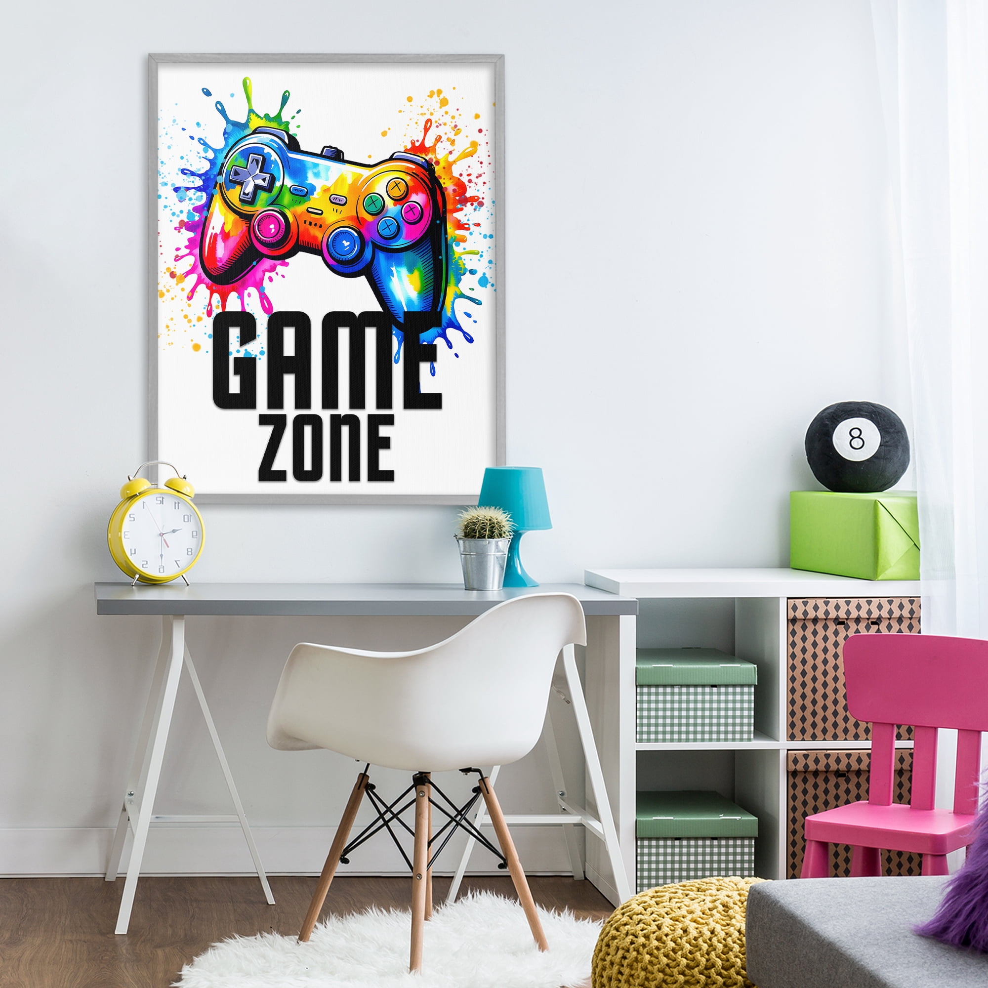 Stupell Industries Game Zone Splash Gray Framed Giclee Art, design by Kim Allen