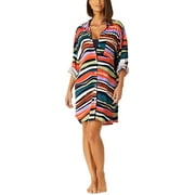 Anne Cole Boyfriend Button-Down Cover-Up Shirt Multicolor MD US Women's 8