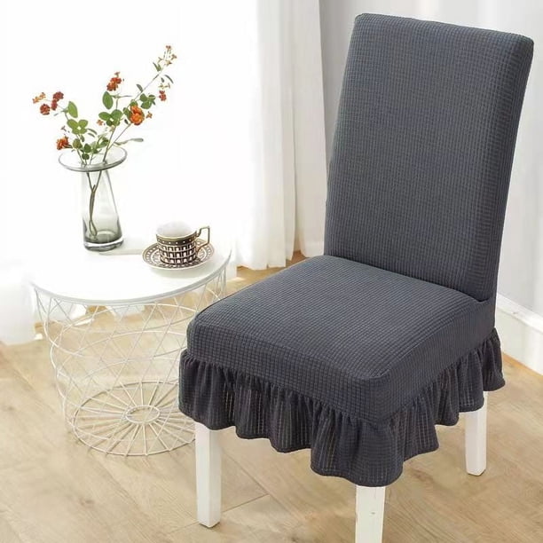 Nvzi Fundas elásticas para sillas de comedor fáciles de llevar, con falda, para comedor, restaurante, banquete (2 unidades, gris oscuro)