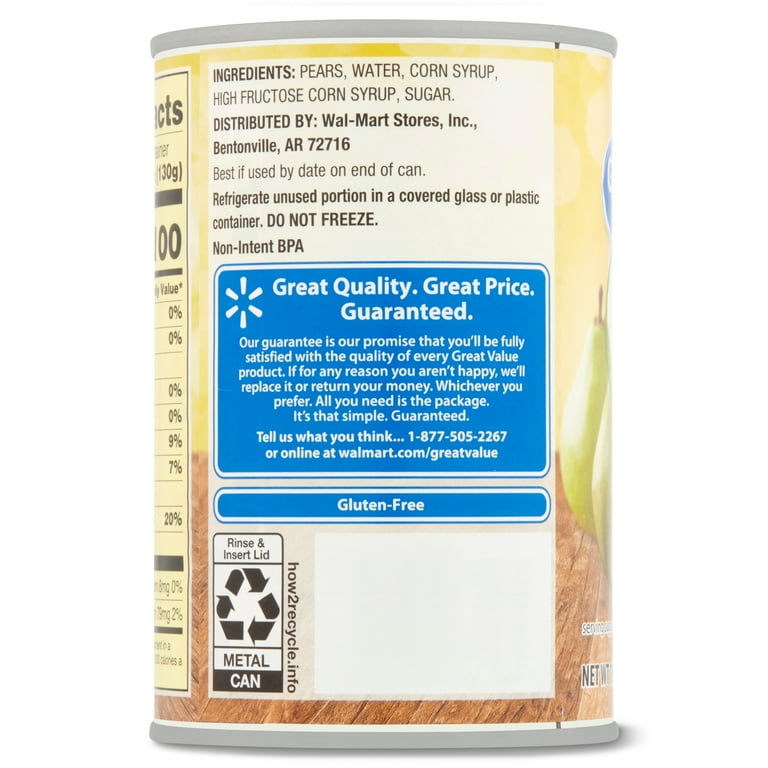 Great Value Sliced Pears in Heavy Syrup 15.25 oz No Fat Sodium
