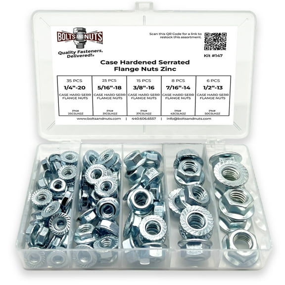 1/4" 5/16" 3/8" 7/16" 1/2" Serrated Hex Flange Lock Nut Assortment - 90 Pieces!