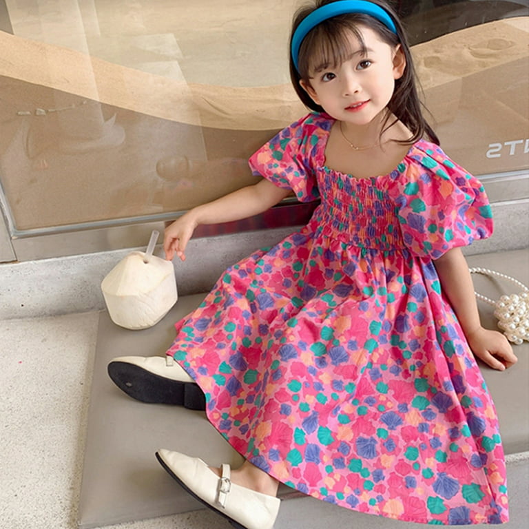Summer Cute Sleeveless Strap Tulle Baby Girl Dress Toddler Kids Baby Girls  Clothes Summer Puff Sleeve Floral Pattern Backless Princess Dress Casual