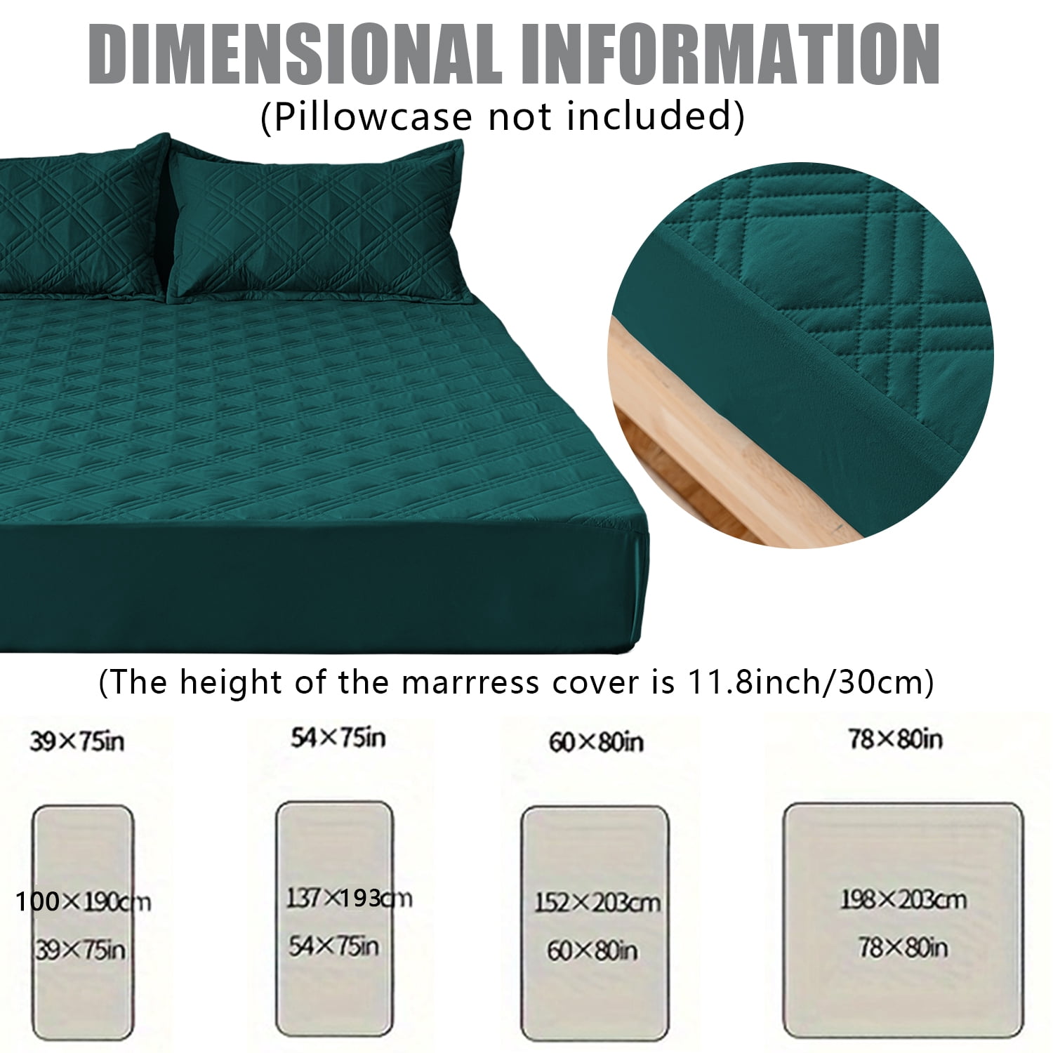 Waterproof Fitted Mattress Pad Cover Protector Queen Size Bed Quilted Mattress Cover Cotton Mattress Topper Dust Cover Soft Washable 12 Inch Deep Pocket Elastic Band（Blue）