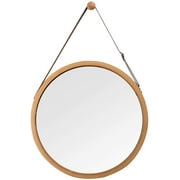 Hanging Round Wall Mirror in Bathroom & Bedroom - Solid Bamboo Frame & Adjustable Leather Strap, Makeup Dressing Home Decor (Bamboo Natural, 15")