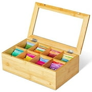 RoyalHouse Big Natural Bamboo Tea Bag Holder, Tea Box Organizer with 8 Compartments