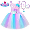 thumbnail image 3 of Vestido de princesa sirena para niñas, vestidos de tutú para fiesta de cumpleaños con flores pastel, disfraz de sirenita de Halloween para niños, ropa, 3 of 5