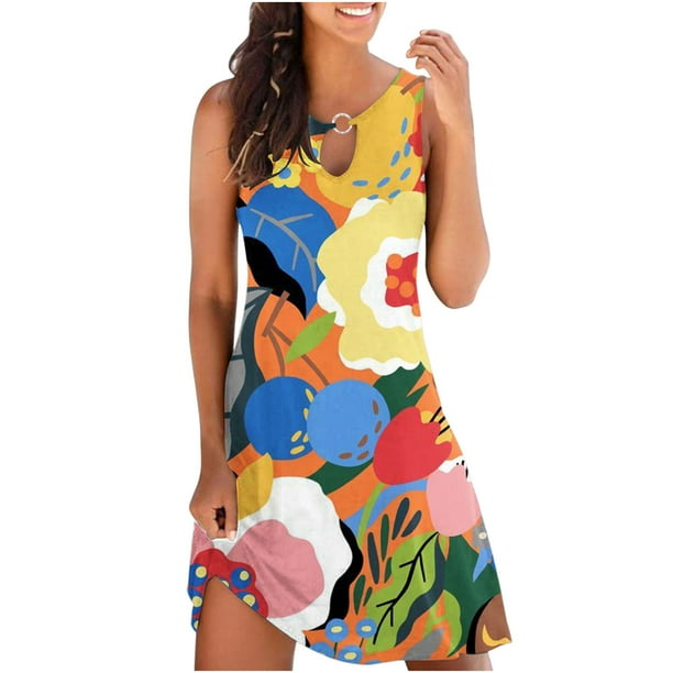 Vestido sin mangas con estampado Floral de verano suelto informal para mujer OAVQHLG3B Store lin121212