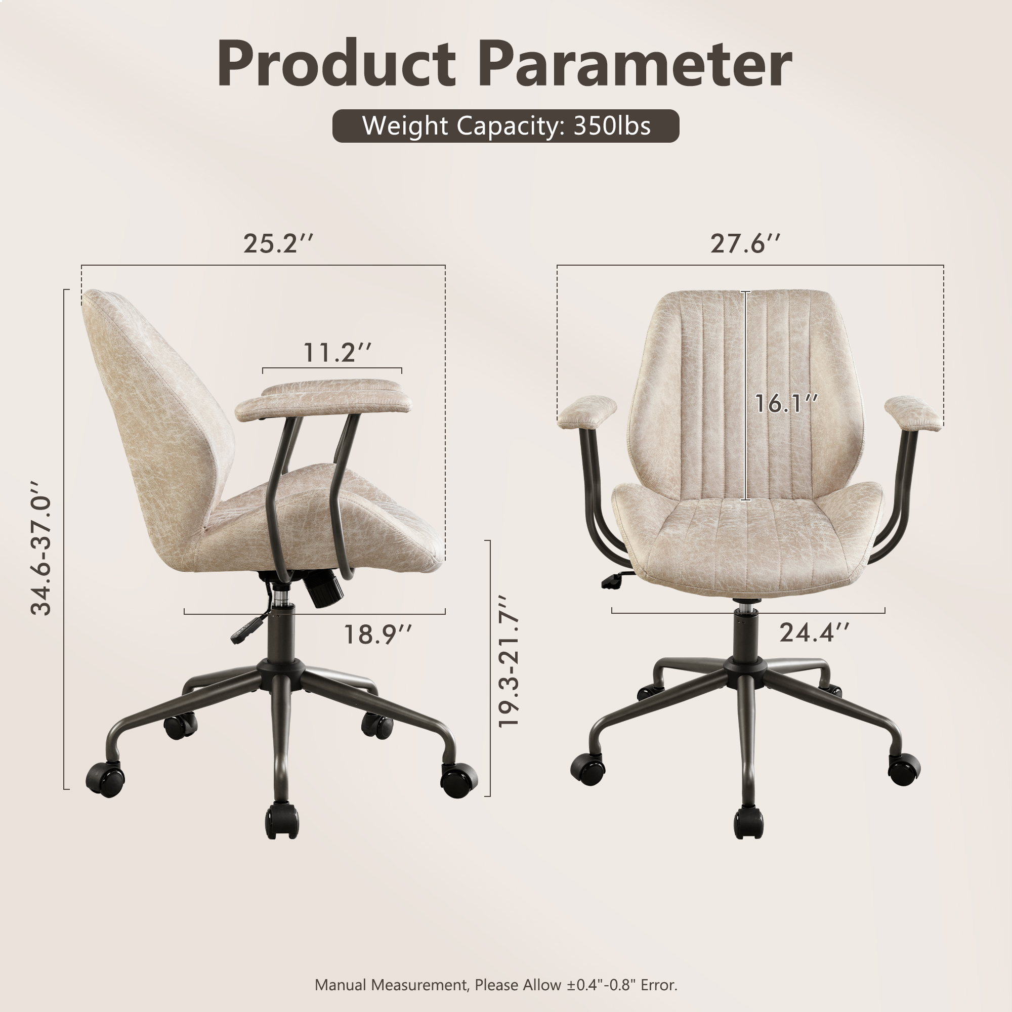 XIZZI Suede Fabric Desk Chairs for Executive or Home Office, Modern Ergonomic Computer Office Chair, Beige