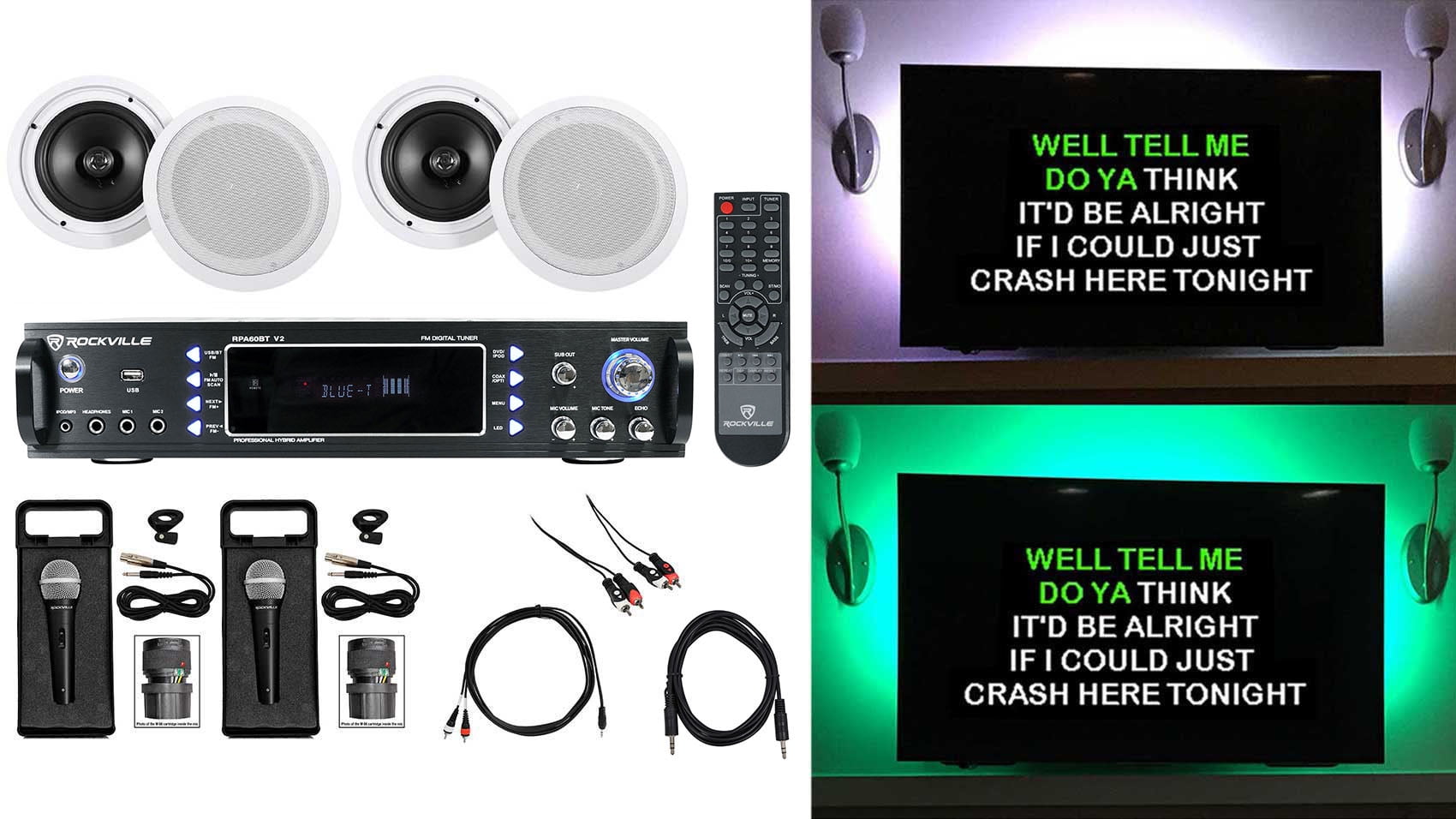 Rockville Karaoke Bluetooth Amp/Mixer + (4) 8" Ceiling Speakers