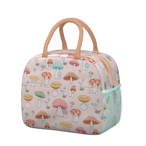 Insulated Lunch Tote for Women - Vintage Mushroom Design, Waterproof & Thermal Reusable Lunch Bag, Leakproof Office Lunch Box for Work, Commuters & Students (Boho Mushroom)