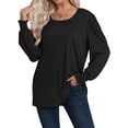 thumbnail image 4 of Nlife Women Puff Long Sleeve U Neck Pleated Tunic Top Casual Shirt Dressy Blouse, 4 of 9