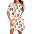 thumbnail image 1 of Vestido Corto para las Mujeres Cuello Redondo Manga Corta Impresa Suéter, Moda Casual Estilo Línea, 1 of 8