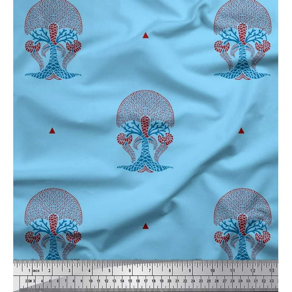 Soimoi Poly Georgette Fabric Tree Block Printed Fabric 1 Yard 42 Inch Wide