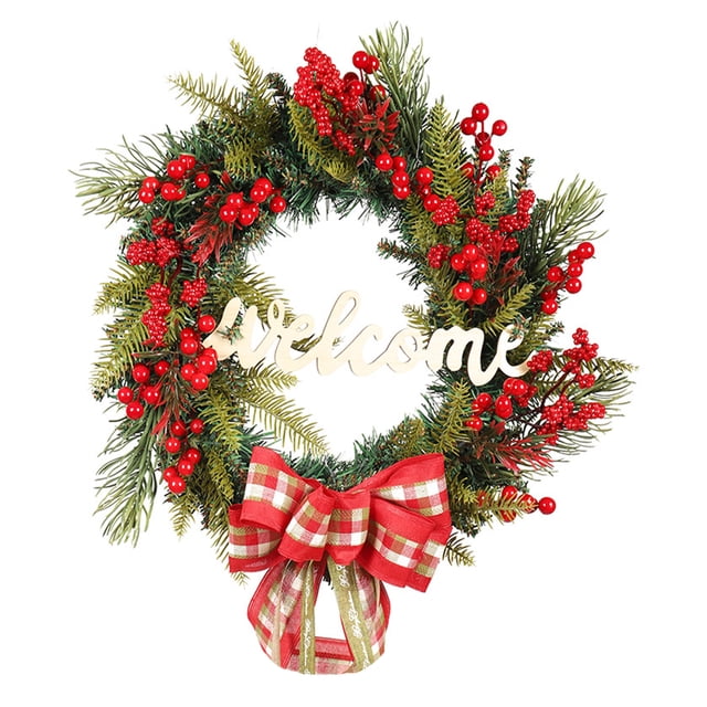 1 unid luminosa navidad corona decoración brillante baya roja bowknot decoración