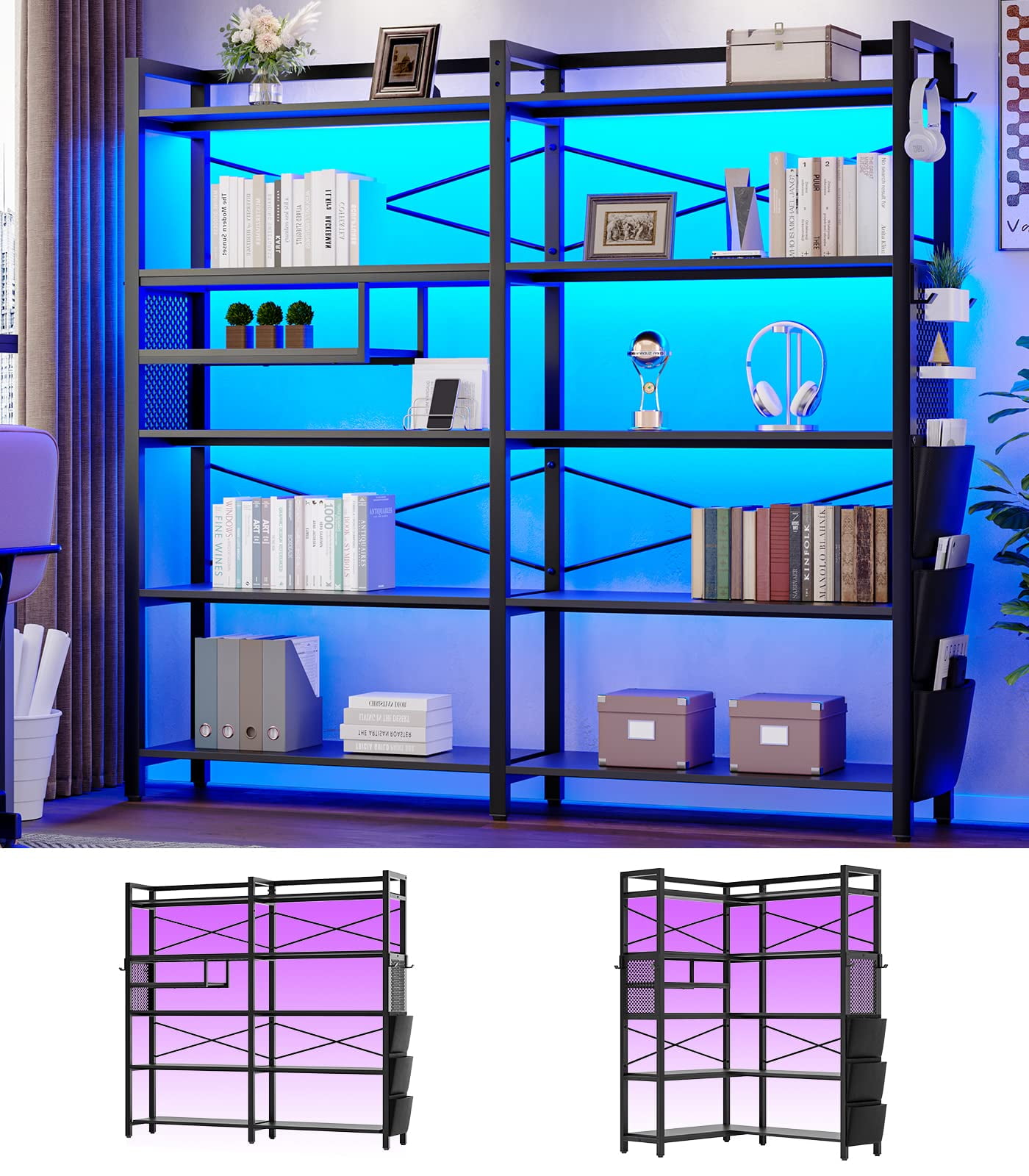 5-Tier Black Storage Rack,Reversible 70.8