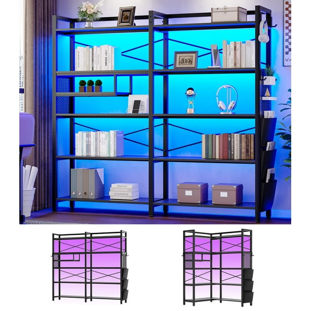 5Tier Bookcase Bookshelf Reversible Corner Book Shelf with LED Lights