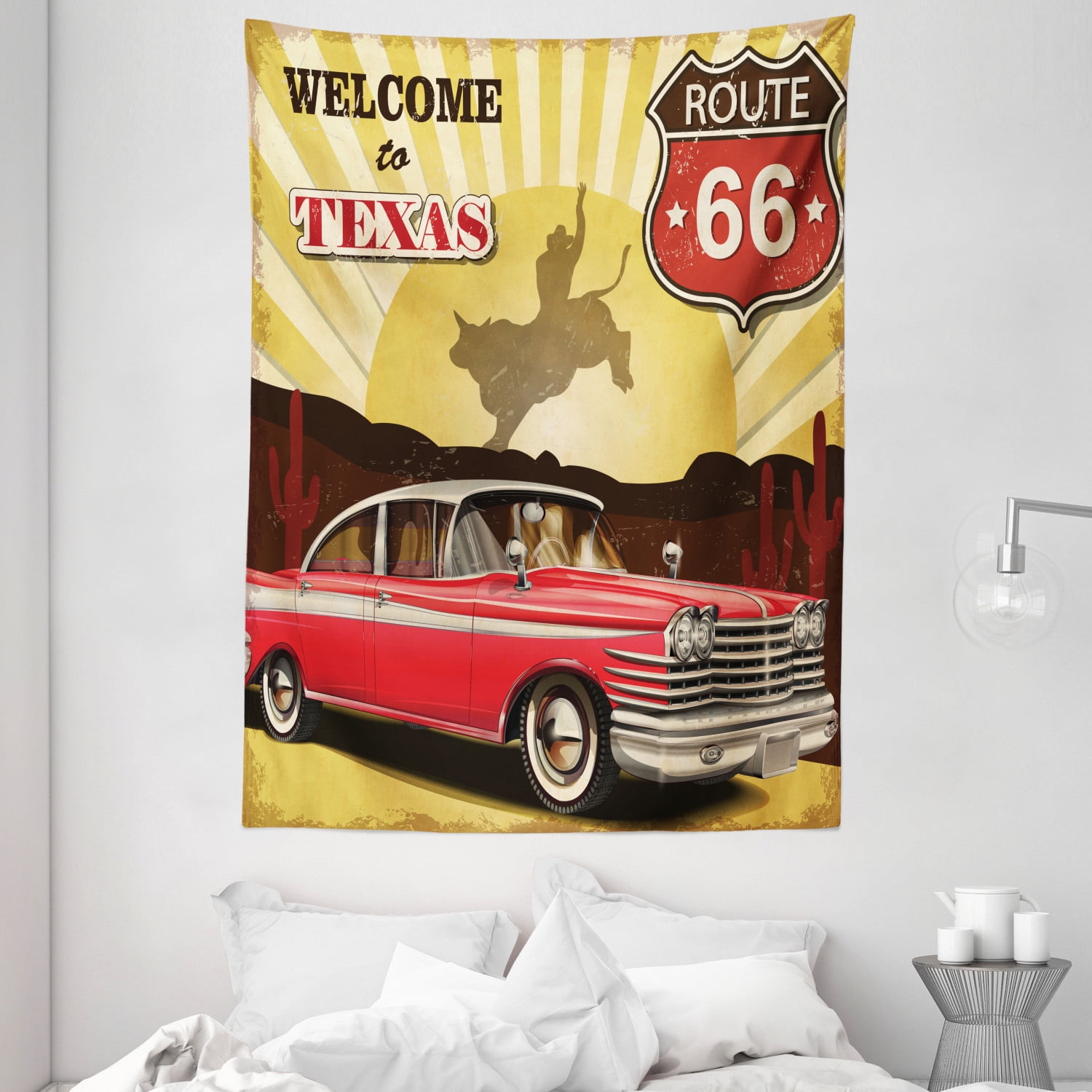 Vintage Tapestry Welcome To Texas Signboard Poster With Cadillac Art Car Cowboys Town Rodeo Design Wall Hanging For Bedroom Living Room Dorm Decor Multicolor By Ambesonne Walmart Com Walmart Com