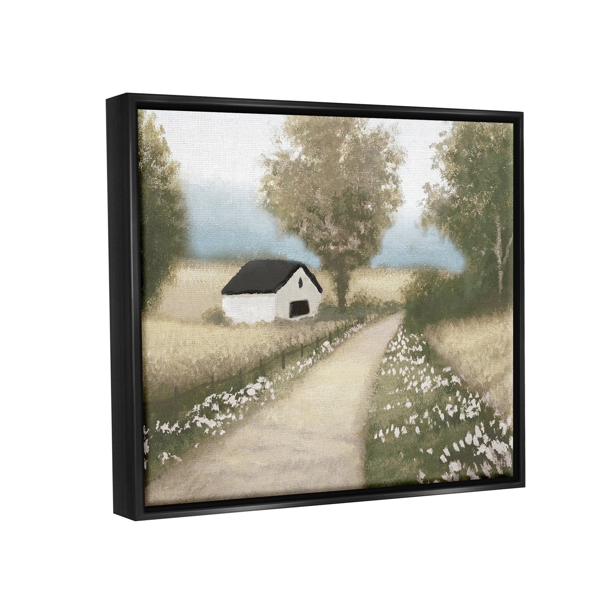 Stupell Industries Subtle Cottage Path Landscape Painting Black Floater Framed Canvas Art Print Wall Art, 31 x 25
