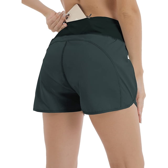 Shorts de Course et d'Entraînement Taille Haute pour Femmes 2,5 Pieds' avec Doublure et Poche Arrière à Fermeture Éclair