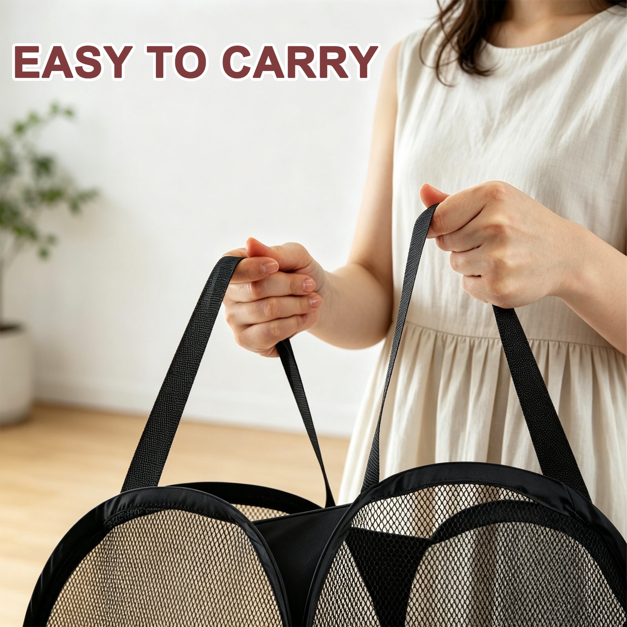 GARITIN 3 Pack Pop Up Mesh Laundry Hamper, Collapsible Dirty Clothes Basket with Carry Handles for Bedroom Bathroom