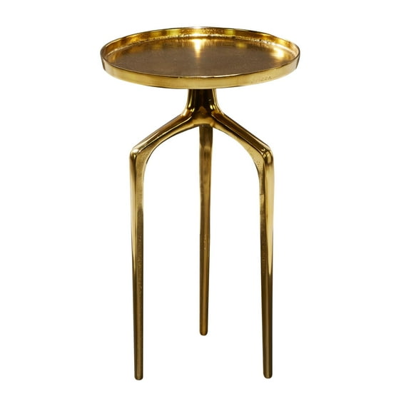DecMode Contemporary Aluminum Round Tripod Side Table with Shiny Gold Finish, 13"W x 22"H