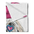 thumbnail image 2 of Indie Soft Flannel Fleece Throw Blanket, Lion Bichon Lowchen Breed Dog with Heart Shaped Glasses and French Hat Print, Cozy Plush for Indoor and Outdoor Use, 50" x 70", Grey Pink Blue, by Ambesonne, 2 of 5