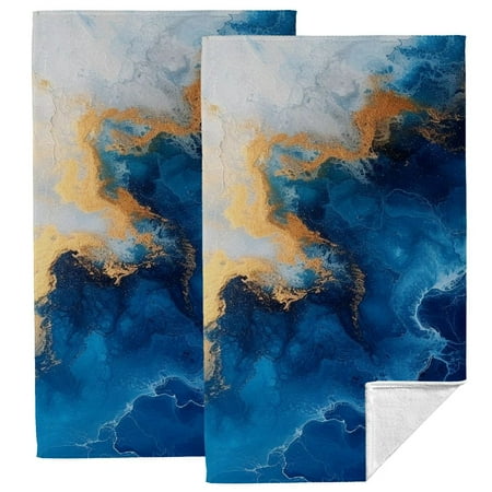 

Zhiwo Gold and Blue Abstract Art Towel Set of 2 - Super Soft Extra Absorbent Quick Dry - Ideal for Kitchen Bathroom Travel Camping - 27.5*16 inch 27.5*16in